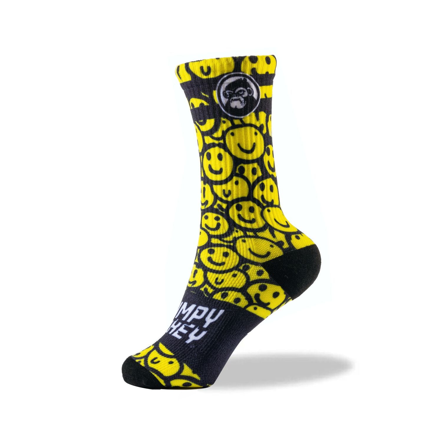 Grumpy Monkey Seamless Breathable Premium Socks.  Emoji Yellow Theme.