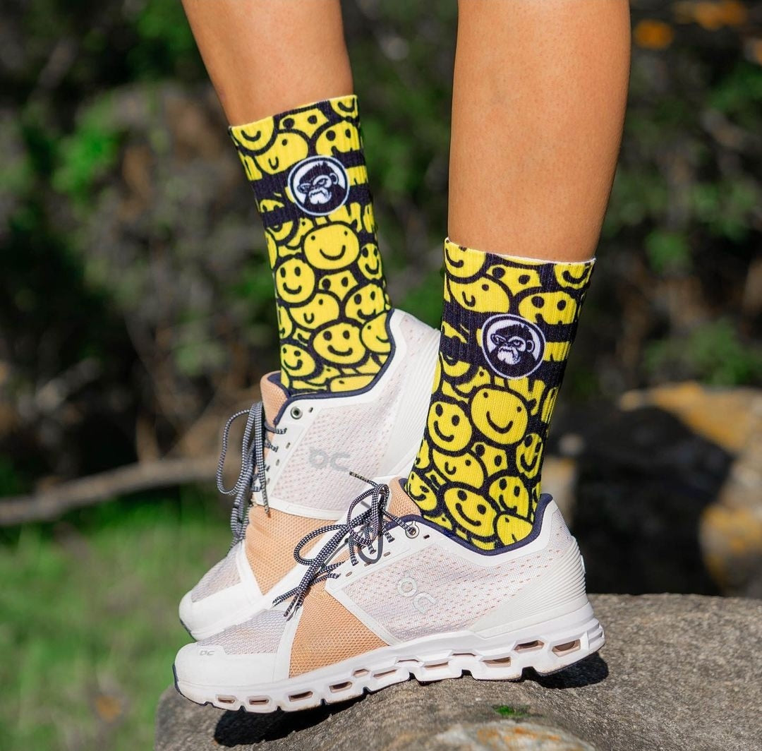 Seamless Breathable Active run cycle gym Socks.  Emoji Yellow Theme.