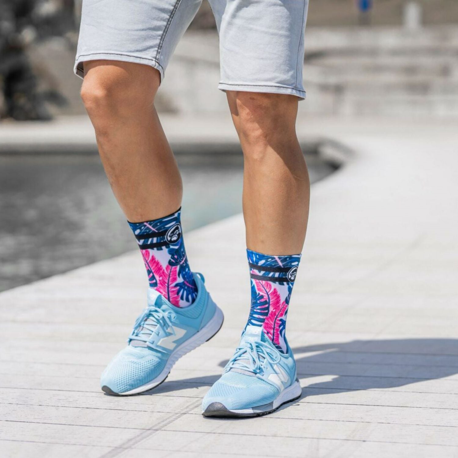 Seamless Breathable Active run cycle gym Socks.  Indigo Blush Design.